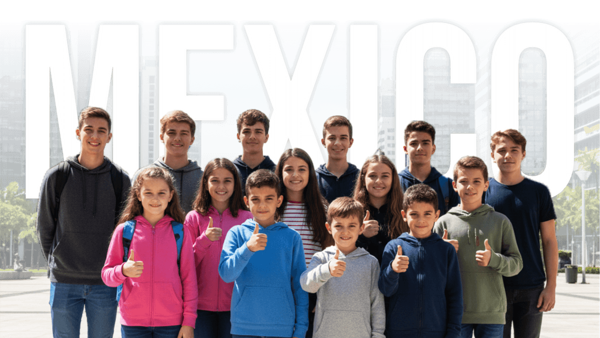 Kids with Mexico flag background