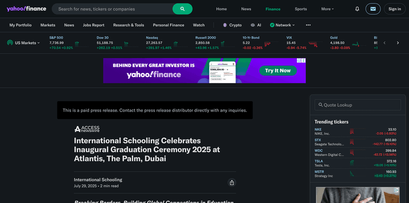 Inaugural Graduation Ceremony 2025 at Atlantis, The Palm, Dubai - Yahoo Finance | International Schooling