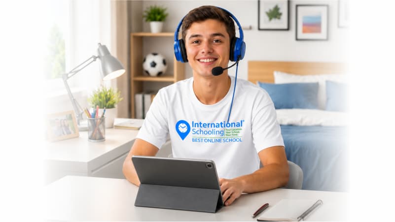 Student attending International Schooling live class