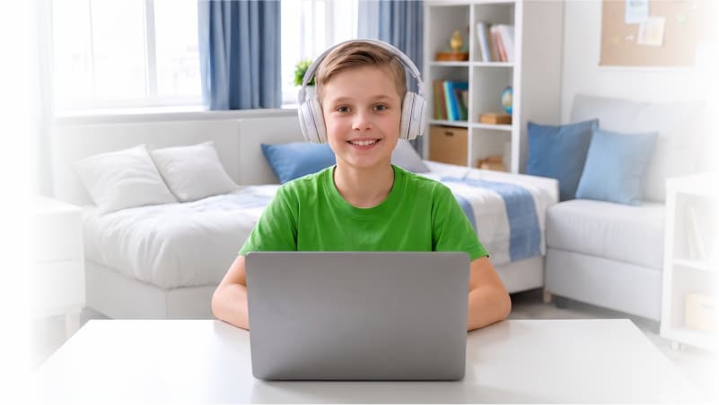 Student studying online from home