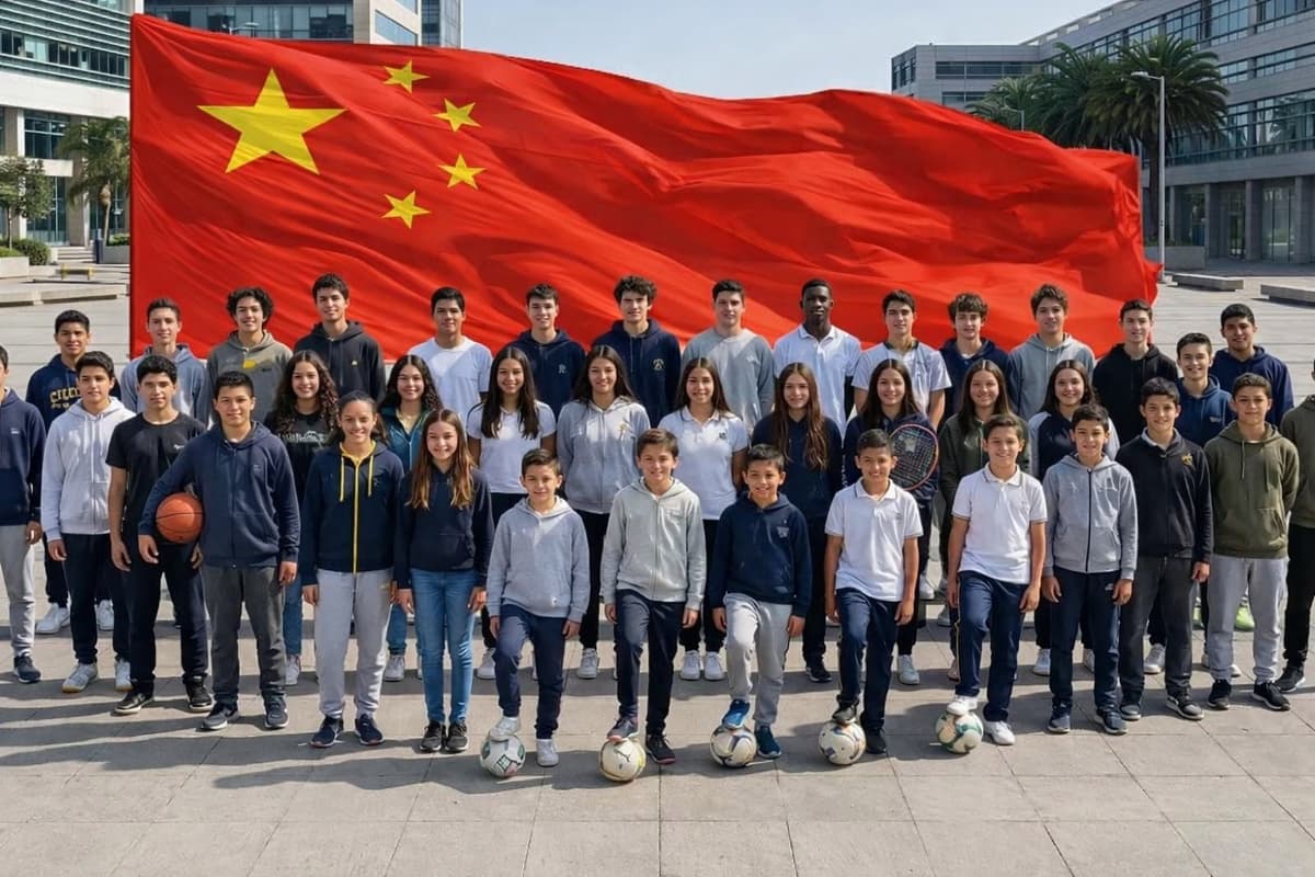 Children with China flag background