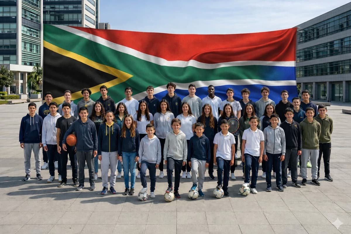 Children with South Africa flag backdrop