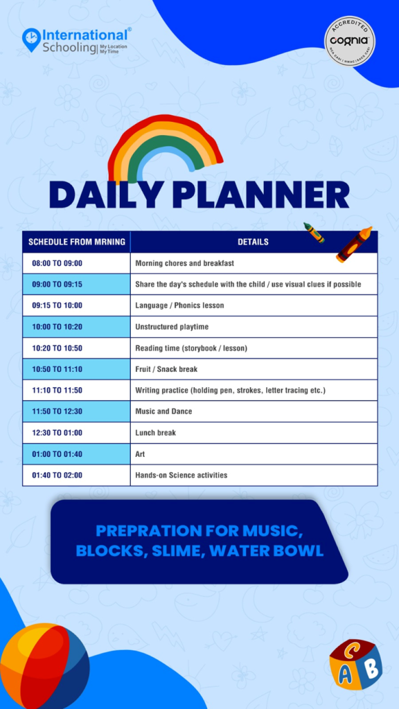 Daily Planner for kindergarten homeschool
